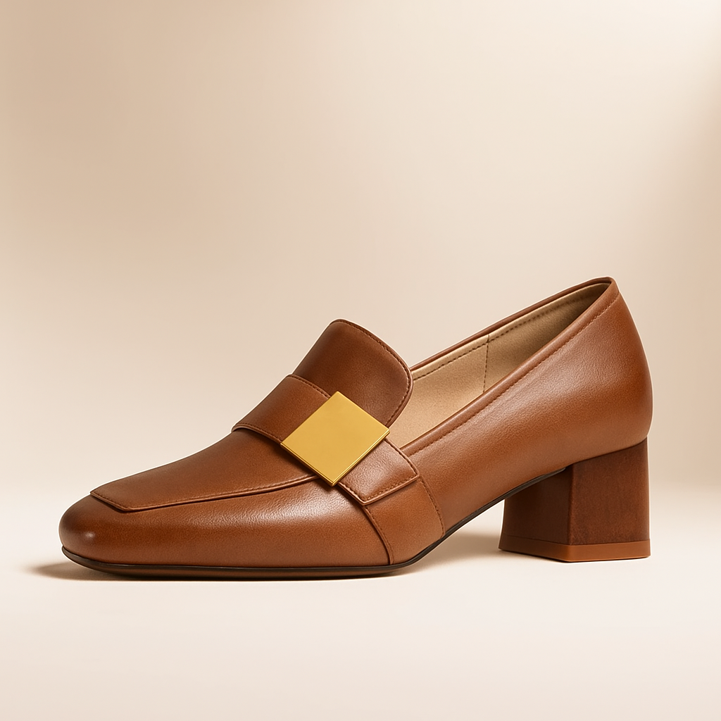 Women's Gold Trim Block Heel Loafers