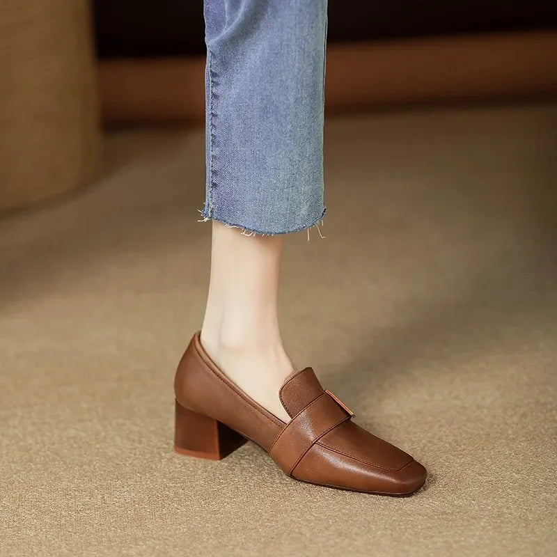 Women's Gold Trim Block Heel Loafers