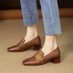Women's Gold Trim Block Heel Loafers