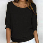 Women's Boat Neck Jumper in Lightweight Knit with Ribbed Ends