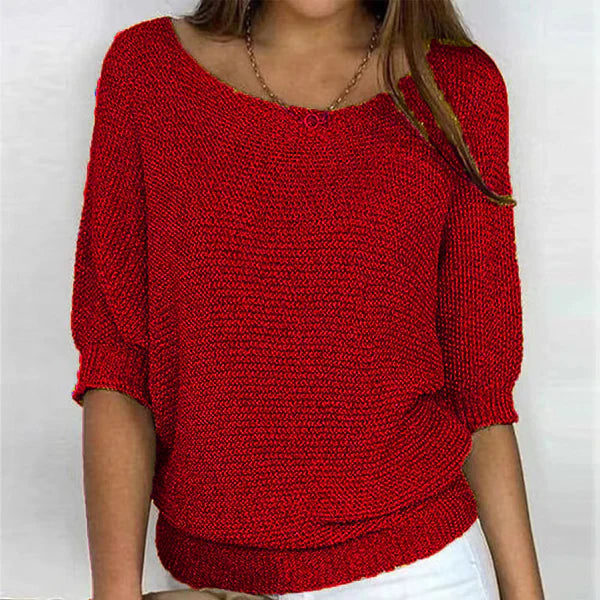 Women's Boat Neck Jumper in Lightweight Knit with Ribbed Ends