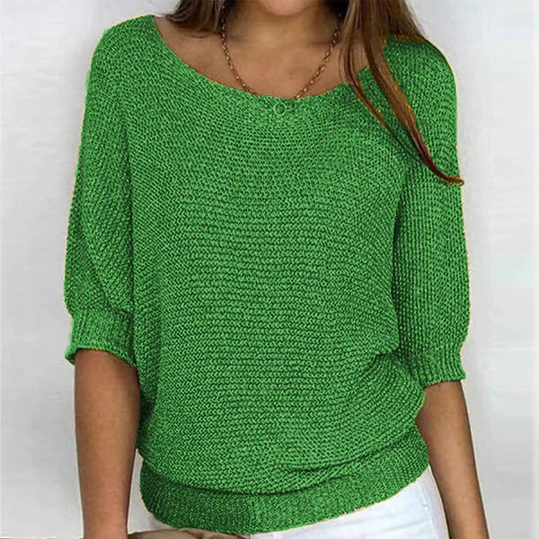 Women's Boat Neck Jumper in Lightweight Knit with Ribbed Ends