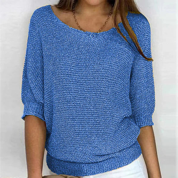 Women's Boat Neck Jumper in Lightweight Knit with Ribbed Ends