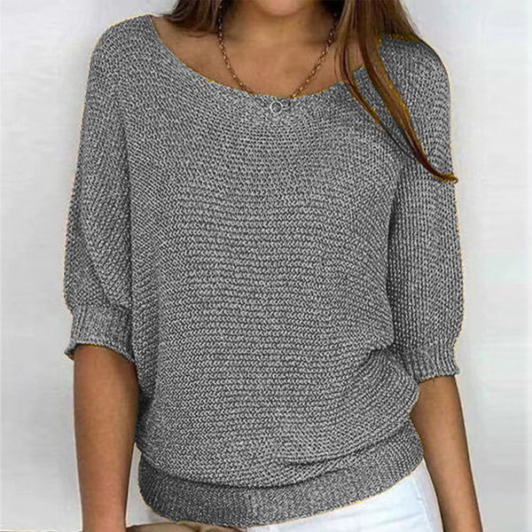 Women's Boat Neck Jumper in Lightweight Knit with Ribbed Ends