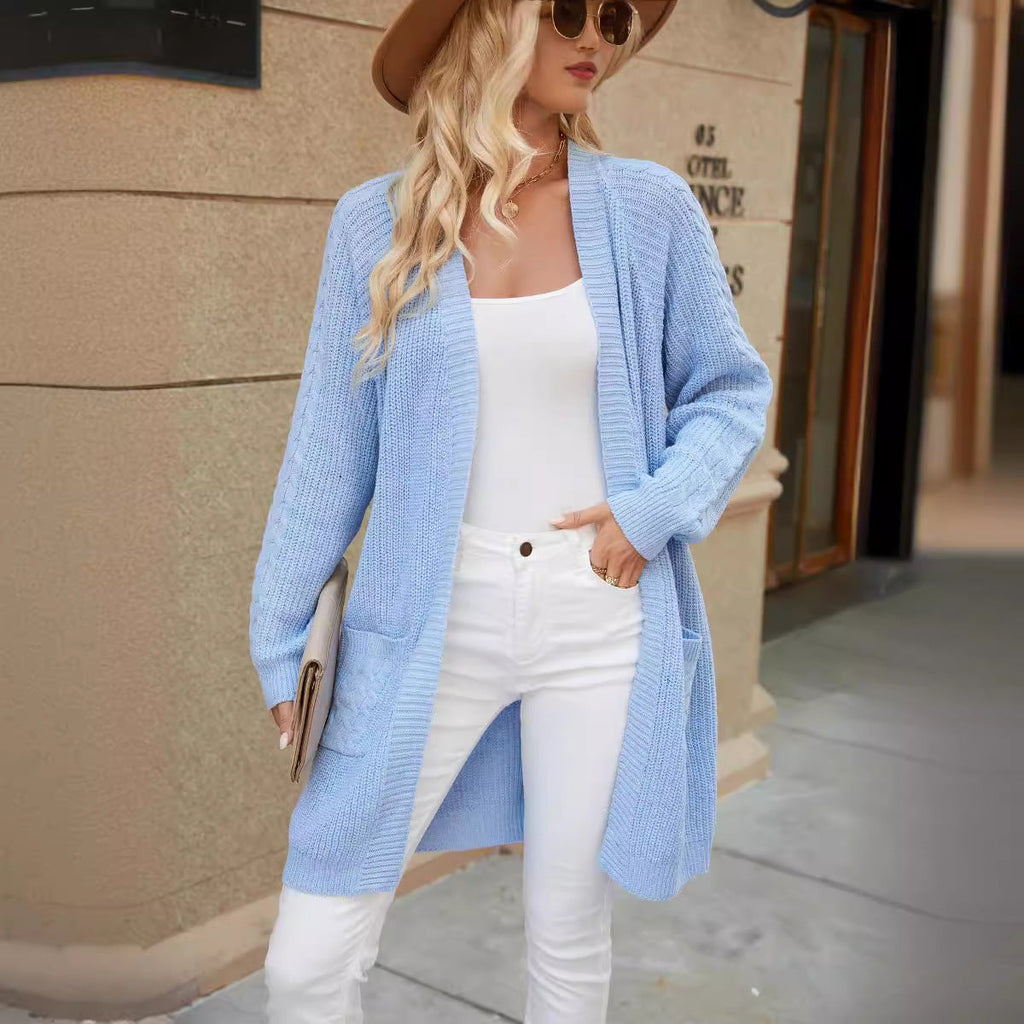 Women's Cable Knit Cardigan with Button Front and Regular Fit