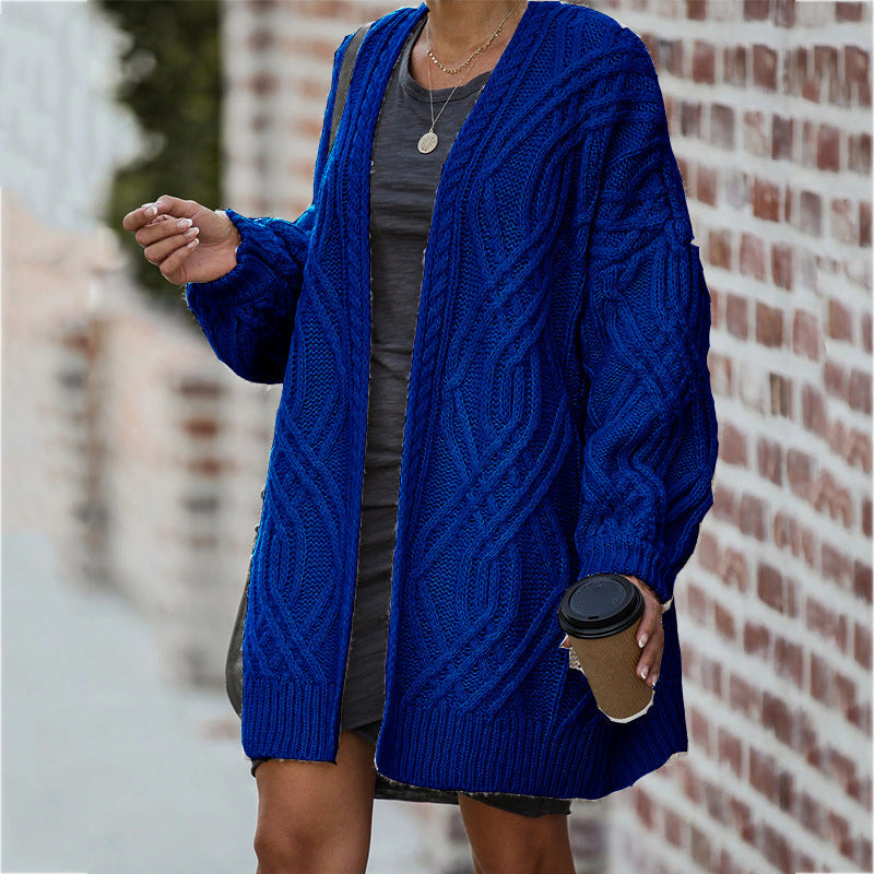 Women's Cable Knit Cardigan with Open Front and Oversized Fit