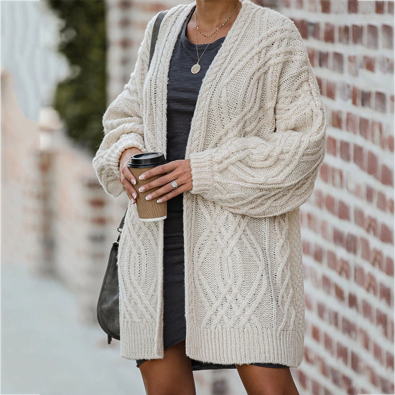 Women's Cable Knit Cardigan with Open Front and Oversized Fit