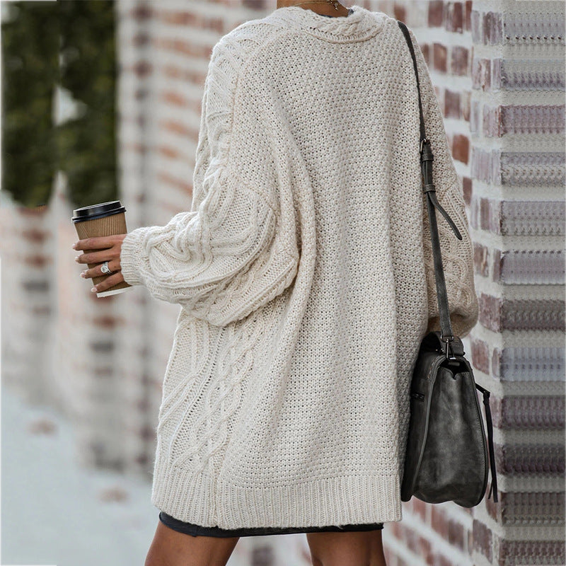Women's Cable Knit Cardigan with Open Front and Oversized Fit