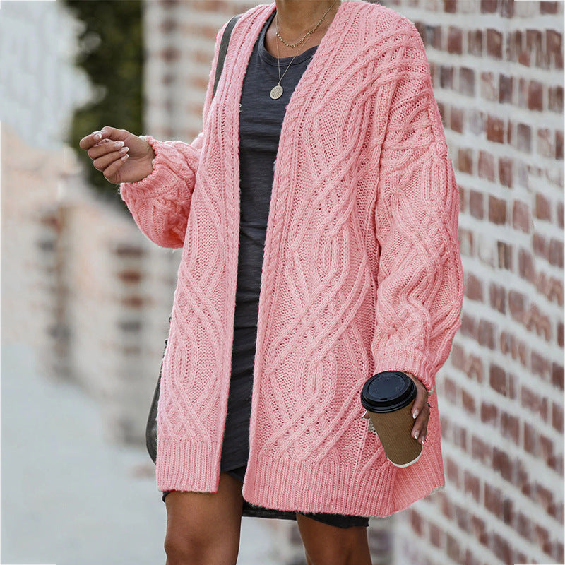 Women's Cable Knit Cardigan with Open Front and Oversized Fit