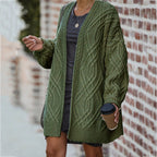 Women's Cable Knit Cardigan with Open Front and Oversized Fit