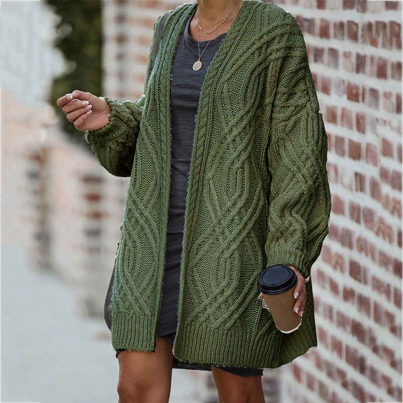 Women's Cable Knit Cardigan with Open Front and Oversized Fit