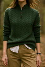 Women's Cable Knit Jumper with Button Collar in Soft Material