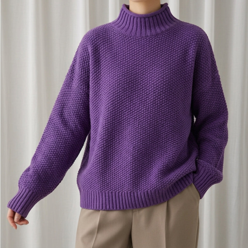 Women's Cable Knit Jumper with Stand-Up Collar in Soft Blend