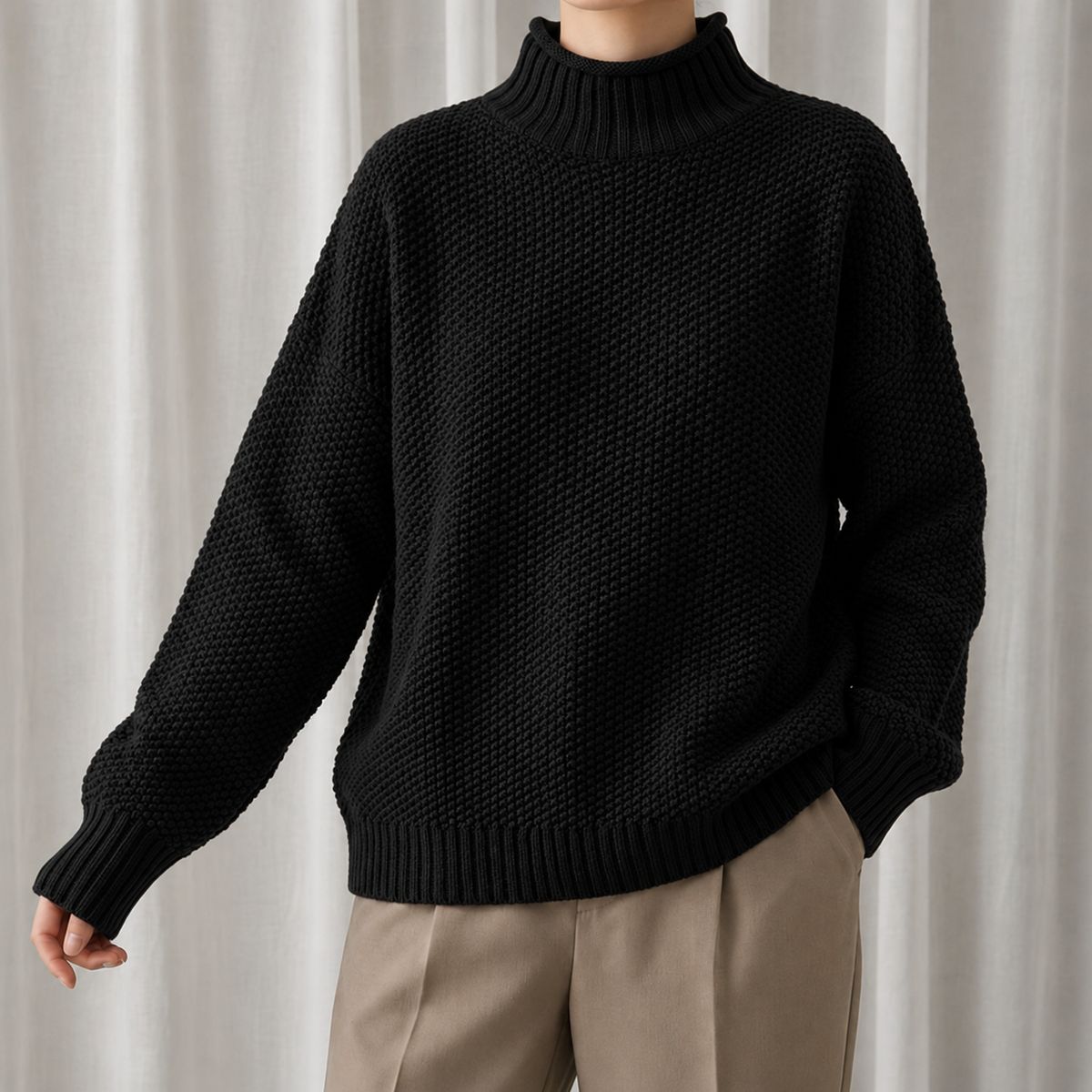Women's Cable Knit Jumper with Stand-Up Collar in Soft Blend
