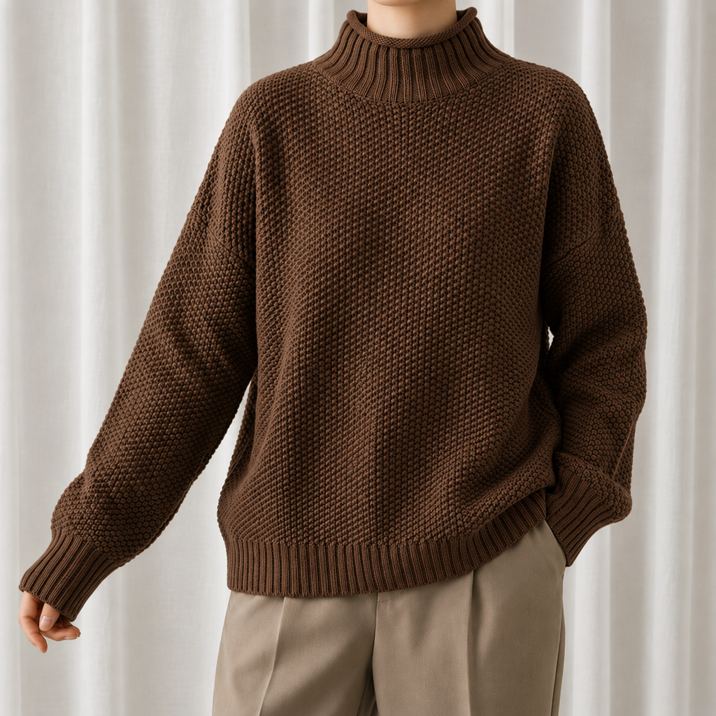 Women's Cable Knit Jumper with Stand-Up Collar in Soft Blend