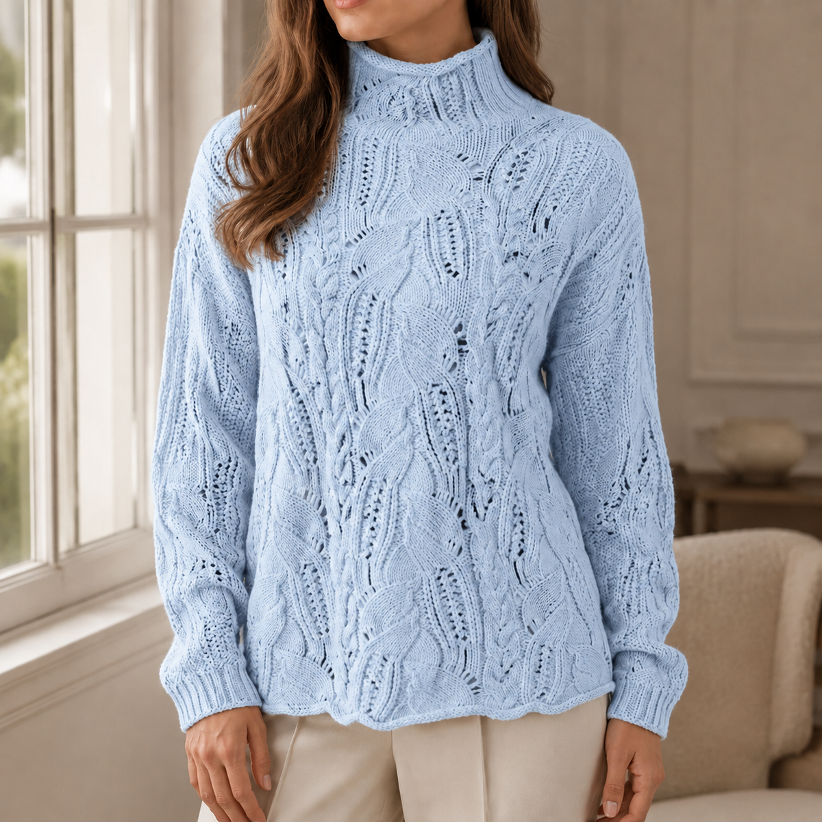 Women's Cable Knit Turtleneck Jumper in Warm Knit Blend