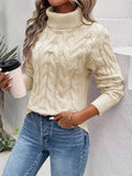 Women's Cable Knit Turtleneck Jumper with Long Sleeves
