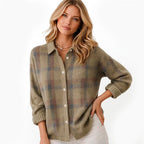 Women's Checked Cardigan with Lapel Collar and Button Front