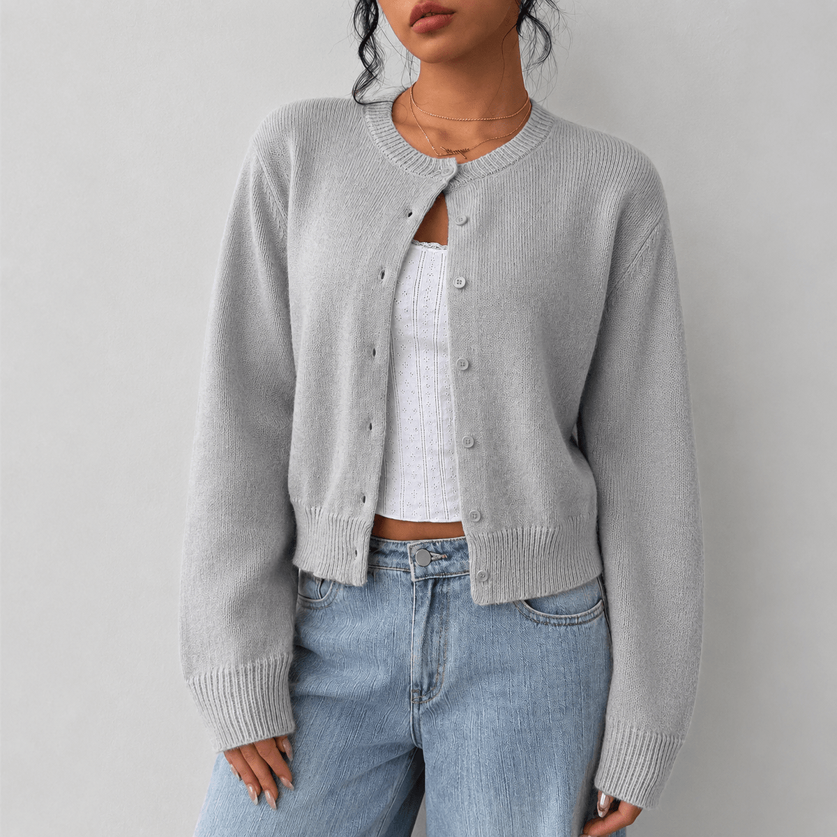 Women's Chunky Knit Cardigan with Button Front