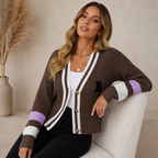 Women's Chunky Knit Cardigan with Contrasting Stripes