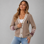 Women's Chunky Knit Cardigan with Contrasting Stripes