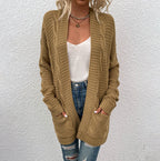Women's Chunky Knit Cardigan with Large Pockets in Black
