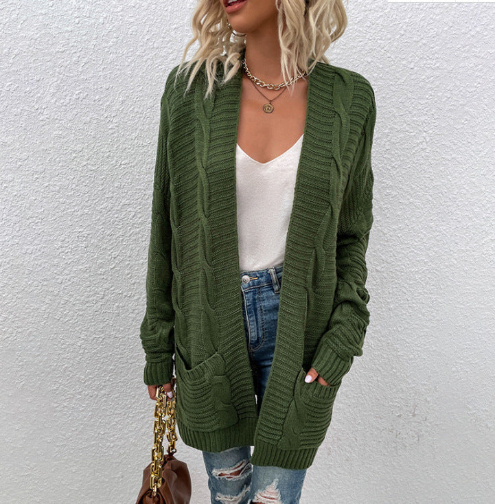 Women's Chunky Knit Cardigan with Large Pockets in Black