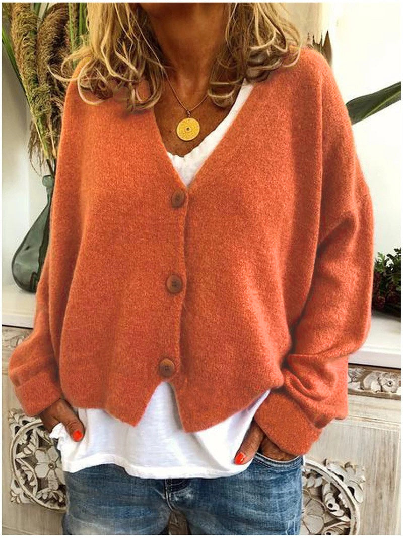 Women's Chunky Knit Cardigan with V-Neck and Soft Texture