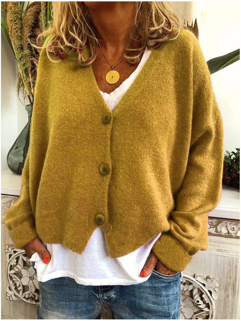 Women's Chunky Knit Cardigan with V-Neck and Soft Texture