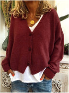 Women's Chunky Knit Cardigan with V-Neck and Soft Texture