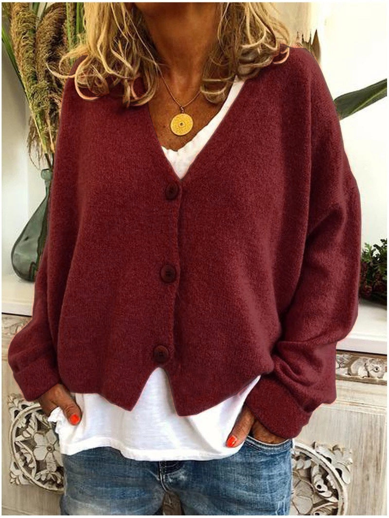 Women's Chunky Knit Cardigan with V-Neck and Soft Texture
