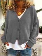 Women's Chunky Knit Cardigan with V-Neck and Soft Texture