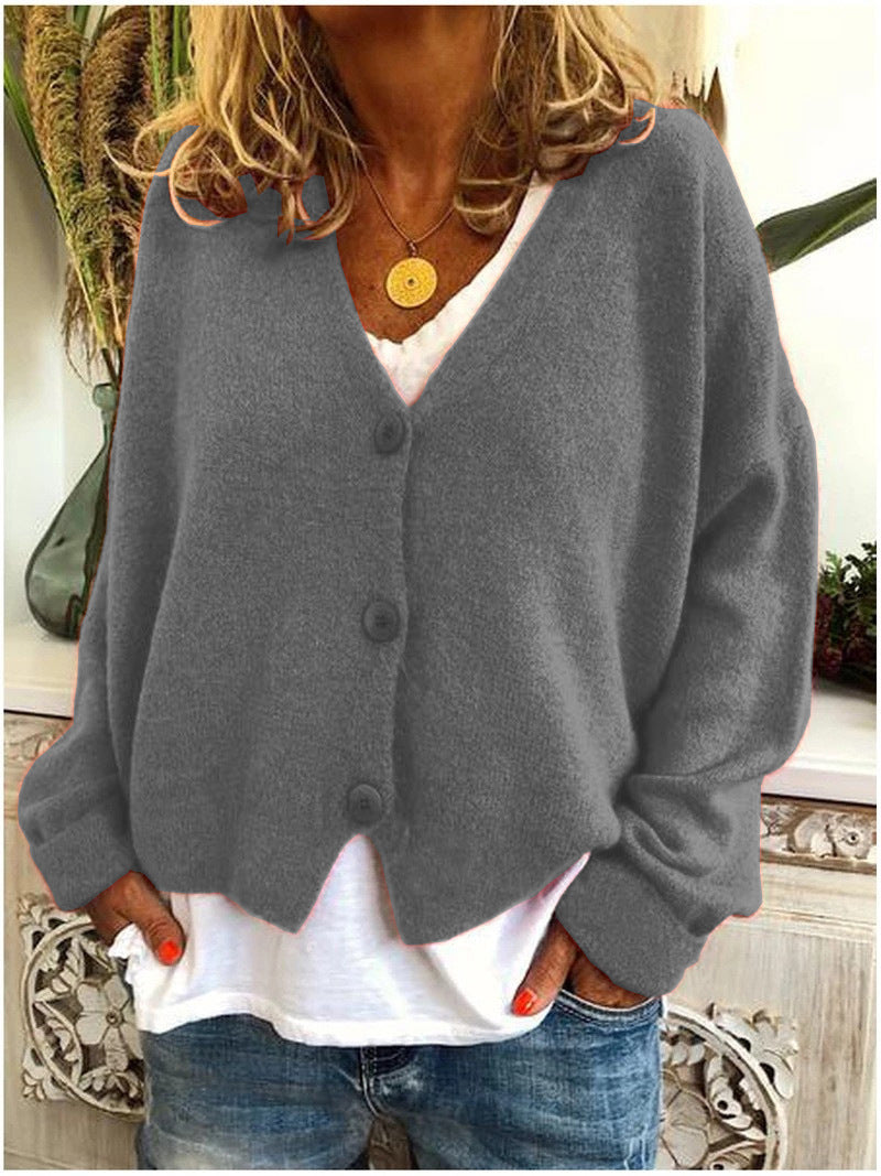 Women's Chunky Knit Cardigan with V-Neck and Soft Texture