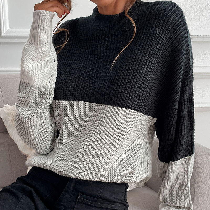 Women's Chunky Knit Jumper with Colour Block Design
