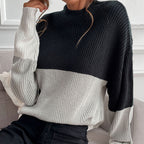 Women's Chunky Knit Jumper with Colour Block Design