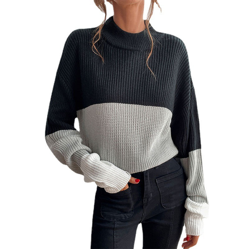 Women's Chunky Knit Jumper with Colour Block Design