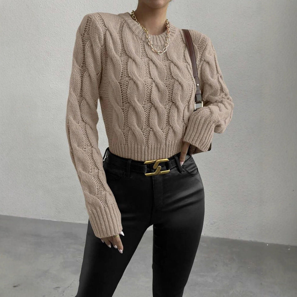 Women's Chunky Knit Jumper with High Collar and Long Sleeves
