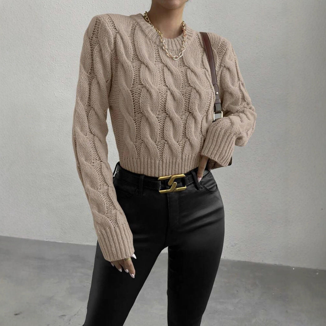 Women's Chunky Knit Jumper with High Collar and Long Sleeves