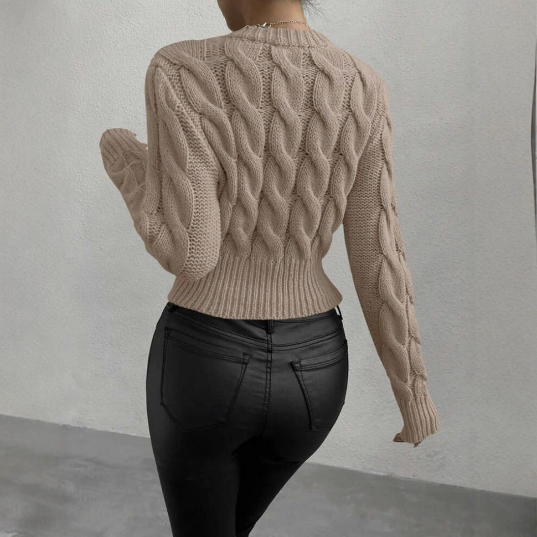 Women's Chunky Knit Jumper with High Collar and Long Sleeves