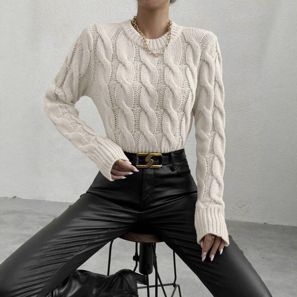 Women's Chunky Knit Jumper with High Collar and Long Sleeves
