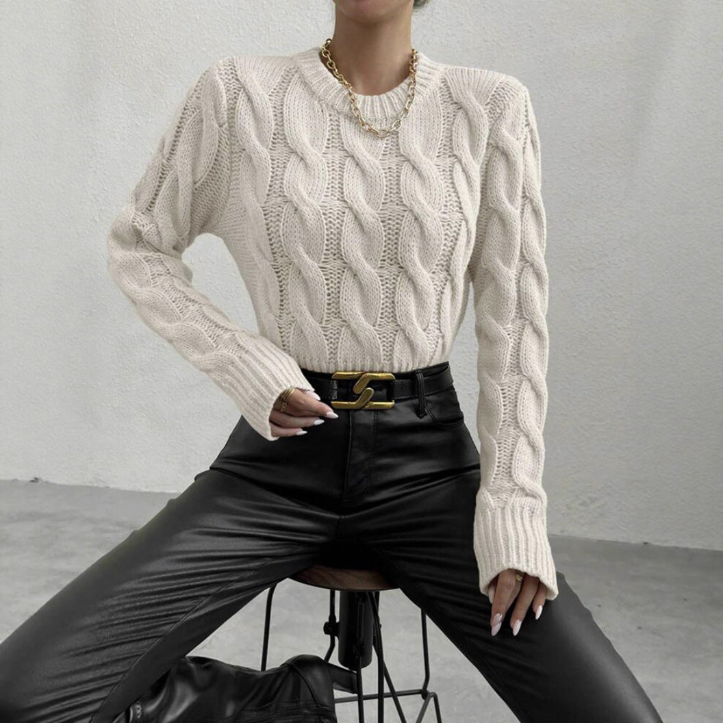 Women's Chunky Knit Jumper with High Collar and Long Sleeves
