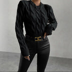 Women's Chunky Knit Jumper with High Collar and Long Sleeves