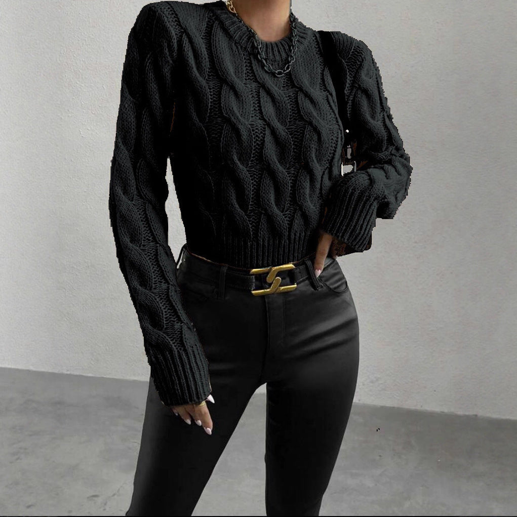 Women's Chunky Knit Jumper with High Collar and Long Sleeves
