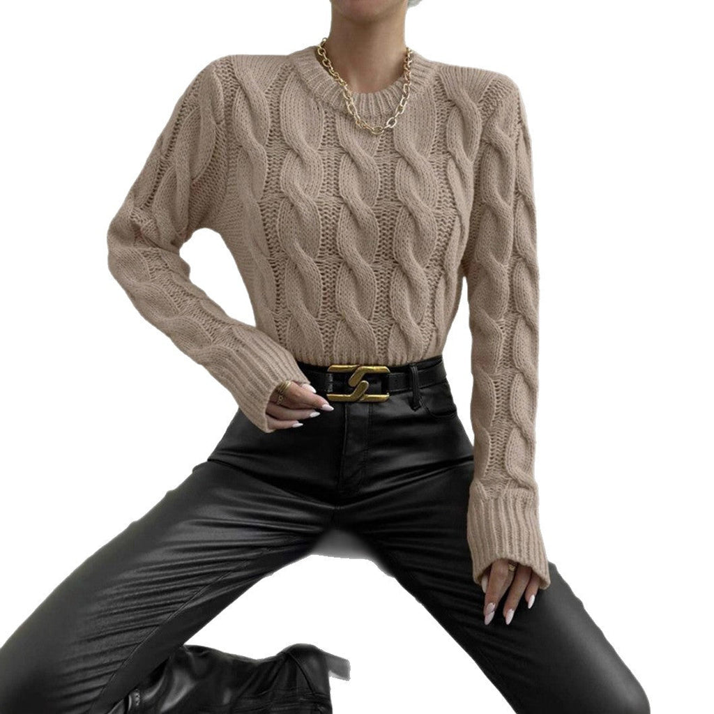 Women's Chunky Knit Jumper with High Collar and Long Sleeves