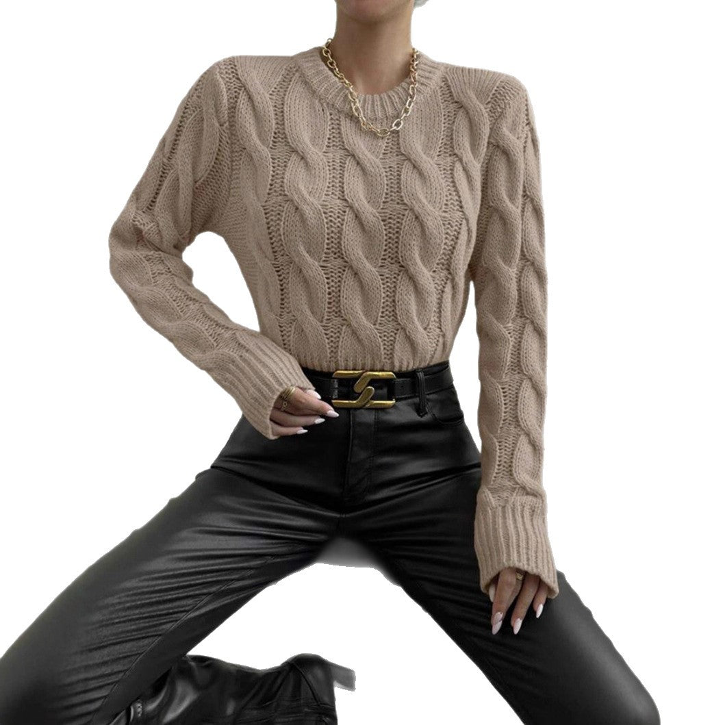 Women's Chunky Knit Jumper with High Collar and Long Sleeves
