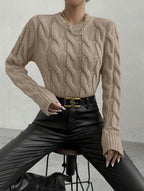 Women's Chunky Knit Jumper with High Collar and Long Sleeves