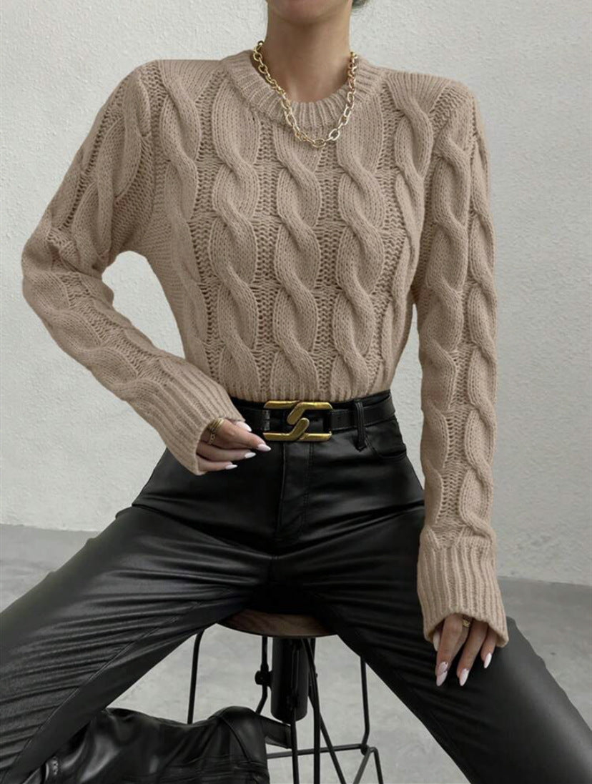 Women's Chunky Knit Jumper with High Collar and Long Sleeves