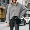 Women's Chunky Knit Jumper with High Collar and Relaxed Fit