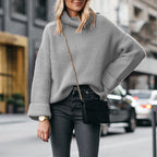 Women's Chunky Knit Jumper with High Collar and Relaxed Fit
