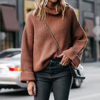 Women's Chunky Knit Jumper with High Collar and Relaxed Fit